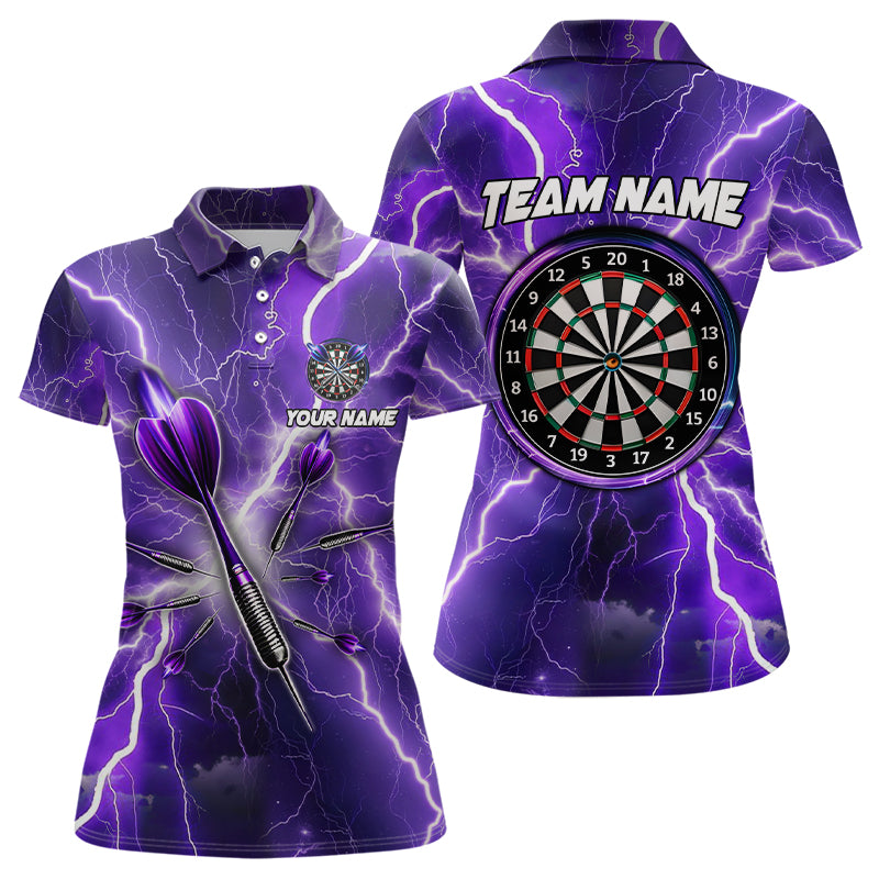 Purple Thunder Lightning 3D Women Darts Polo & Quarter Zip Custom Dart Shirts For Women Dart Jerseys TDM3212