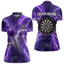 Load image into Gallery viewer, Purple Thunder Lightning 3D Women Darts Polo &amp; Quarter Zip Custom Dart Shirts For Women Dart Jerseys TDM3212