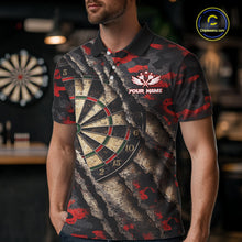 Load image into Gallery viewer, Red Retro Grunge Camo Darts Shirt For Men Custom Darts Jersey Team Polo &amp; Quarter Zip Uniform TDM5448