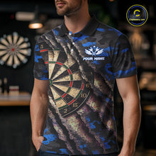 Load image into Gallery viewer, Blue Retro Grunge Camo Darts Shirt For Men Custom Darts Jersey Team Polo &amp; Quarter Zip Uniform TDM5449