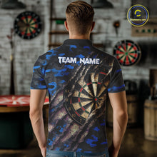Load image into Gallery viewer, Blue Retro Grunge Camo Darts Shirt For Men Custom Darts Jersey Team Polo &amp; Quarter Zip Uniform TDM5449
