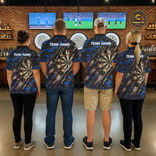 Load image into Gallery viewer, Blue Retro Grunge Camo Darts Shirt For Men Custom Darts Jersey Team Polo &amp; Quarter Zip Uniform TDM5449