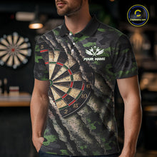 Load image into Gallery viewer, Green Retro Grunge Camo Darts Shirt For Men Custom Darts Jersey Team Polo &amp; Quarter Zip Uniform TDM5450