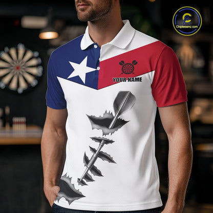 Personalized Texas Flag Steel Tip Dart Polo & 1/4 Zip For Men Custom Texas Darts Team Jersey TDM5451