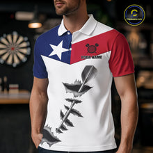 Load image into Gallery viewer, Personalized Texas Flag Steel Tip Dart Polo &amp; 1/4 Zip For Men Custom Texas Darts Team Jersey TDM5451