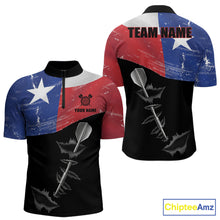 Load image into Gallery viewer, Personalized Texas Flag Steel Tip Dart Polo &amp; 1/4 Zip For Men Custom Texas Darts Team Jersey TDM5452