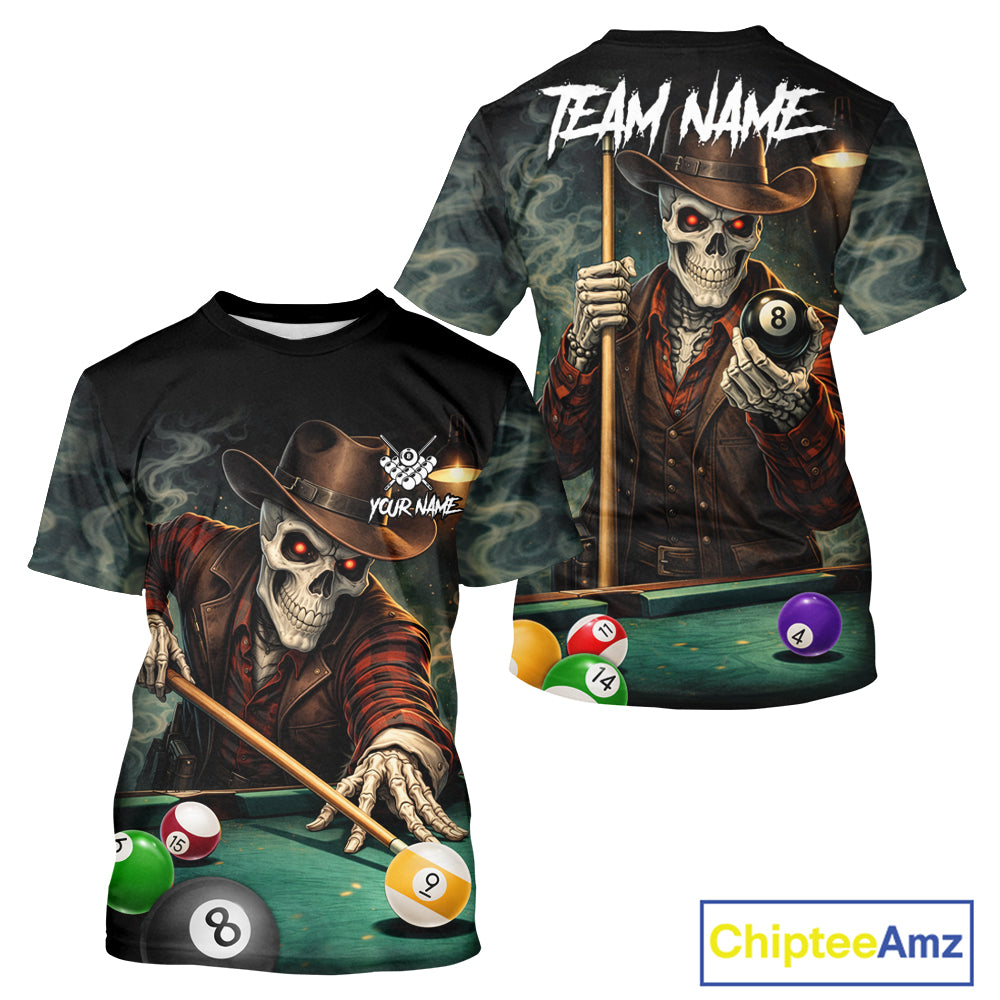 Funny Skeleton Billiard T-Shirt For Men Custom 8 Ball Pool Team Jersey, Billiards Gifts TDM5713