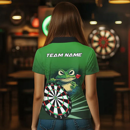Personalized Green Funny Frog Darts Shirts For Women Custom Darts Team Jerseys Outfit, Darts Gifts TDM3558