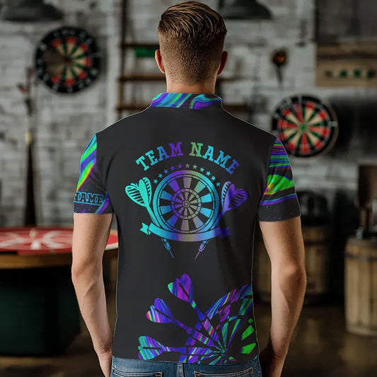 Neon Purple Blue Darts Tie Dye Custom Dart Polo Shirts For Men Glowing Dart Jerseys TDM3559