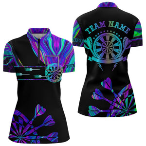 Neon Purple Blue Tie Dye Darts Shirt With Pocket For Women Custom Dart Jersey TDM3559