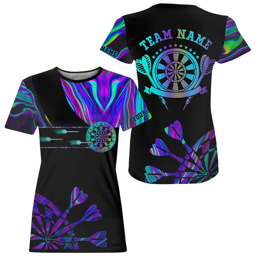 Neon Purple Blue Tie Dye Darts T Shirt For Women Custom Holographic Darts Team Jersey TDM3559