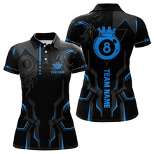 Load image into Gallery viewer, Customized 8 Ball Pool Crown Women Billiard Shirts, Blue And Black Billiard Team Shirts, Pool Jerseys TDM3563