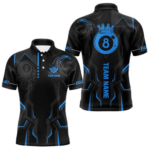 Customized 8 Ball Pool Crown Men Billiard Shirts, Blue And Black Billiard Team Shirts, Pool Jerseys TDM3563