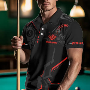 Customized 8 Ball Pool Crown Men Billiard Shirts, Red And Black Billiard Team Shirts, Pool Jerseys TDM3564