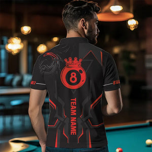 Customized 8 Ball Pool Crown Men Billiard Shirts, Red And Black Billiard Team Shirts, Pool Jerseys TDM3564