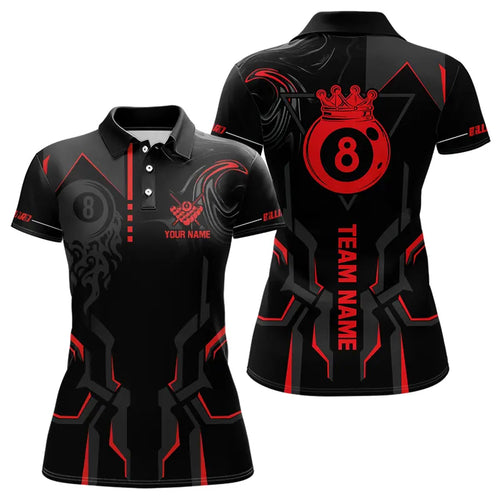 Customized 8 Ball Pool Crown Women Billiard Shirts, Red And Black Billiard Team Shirts, Pool Jerseys TDM3564