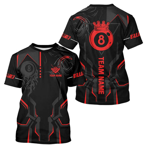 Black And Red 8 Ball Pool Crown Billiard T Shirt For Men Custom Billiard Team Jersey TDM3564