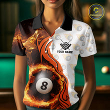 Load image into Gallery viewer, Orange Flaming 8 Ball Pool Billiard Shirt For Women Custom Billiard Team Jersey Polo &amp; 1/4 Zip TDM5925