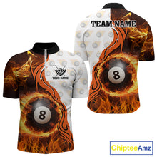 Load image into Gallery viewer, Orange Flaming 8 Ball Pool Billiard Shirt For Men Custom Billiard Team Jersey Polo &amp; 1/4 Zip TDM5925
