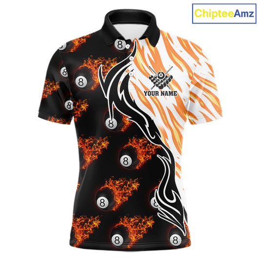 Personalized Fire Flame 8 Ball Pool Billiard Shirt For Men, Billiard Team Jersey Polo & 1/4 Zip TDM5926