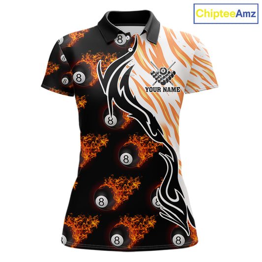 Personalized Fire Flame 8 Ball Pool Billiard Shirt For Women, Billiard Team Jersey Polo & 1/4 Zip TDM5926