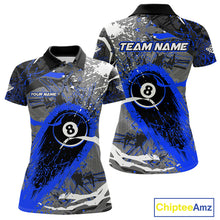 Load image into Gallery viewer, Blue Grunge 8 Ball Pool Custom Billiard Shirts For Women, Billiard Team Jerseys Polo 1/4 Zip TDM6074