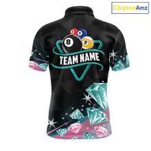 Load image into Gallery viewer, Funny Pink And Turquoise Diamonds Billiard Shirt For Men, 8 Ball Pool Team Jersey Polo &amp; 1/4 Zip TDM6325