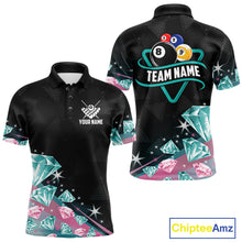 Load image into Gallery viewer, Funny Pink And Turquoise Diamonds Billiard Shirt For Men, 8 Ball Pool Team Jersey Polo &amp; 1/4 Zip TDM6325