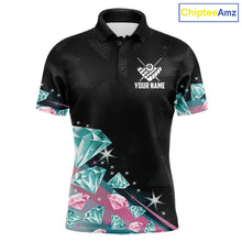 Load image into Gallery viewer, Funny Pink And Turquoise Diamonds Billiard Shirt For Men, 8 Ball Pool Team Jersey Polo &amp; 1/4 Zip TDM6325