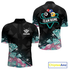 Load image into Gallery viewer, Funny Pink And Turquoise Diamonds Billiard Shirt For Men, 8 Ball Pool Team Jersey Polo &amp; 1/4 Zip TDM6325