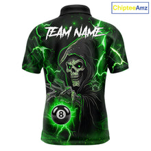 Load image into Gallery viewer, Green Grim Reaper 8 Ball Billiard Shirt For Men Custom Lightning Billiard Team Jersey Polo, 1/4 Zip TDM6326