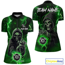 Load image into Gallery viewer, Green Grim Reaper 8 Ball Billiard Shirt For Women Custom Lightning Billiard Team Jersey Polo, 1/4 Zip TDM6326