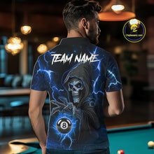 Load image into Gallery viewer, Blue Grim Reaper 8 Ball Billiard Shirt For Men Custom Lightning Billiard Team Jersey Polo, 1/4 Zip TDM6327