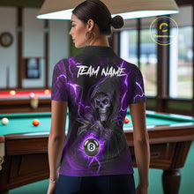 Load image into Gallery viewer, Purple Grim Reaper 8 Ball Billiard Shirt For Women Custom Lightning Pool Team Jersey Polo, 1/4 Zip TDM6328