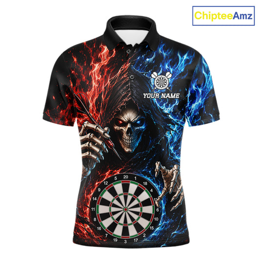 Blue And Red Flaming Grim Reaper Darts Shirts For Men Custom Darts Team Jersey Polo & 1/4 Zip TDM6503