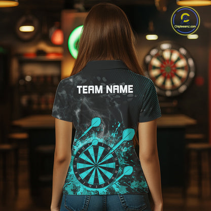 Turquoise Dartboard Splatter Smoke Darts Shirt For Women Custom Darts Team Jersey Polo & 1/4 Zip TDM6504