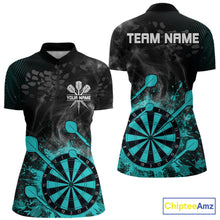 Load image into Gallery viewer, Turquoise Dartboard Splatter Smoke Darts Shirt For Women Custom Darts Team Jersey Polo &amp; 1/4 Zip TDM6504