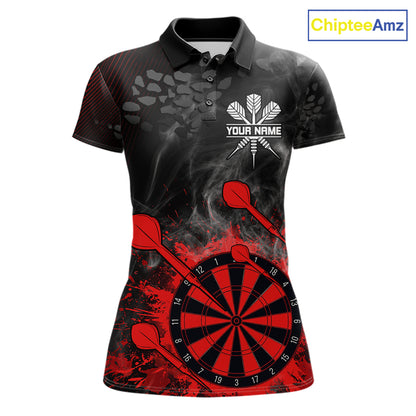 Red Dartboard Splatter Smoke Darts Shirt For Women Custom Grunge Darts Team Jersey Polo & 1/4 Zip TDM6505