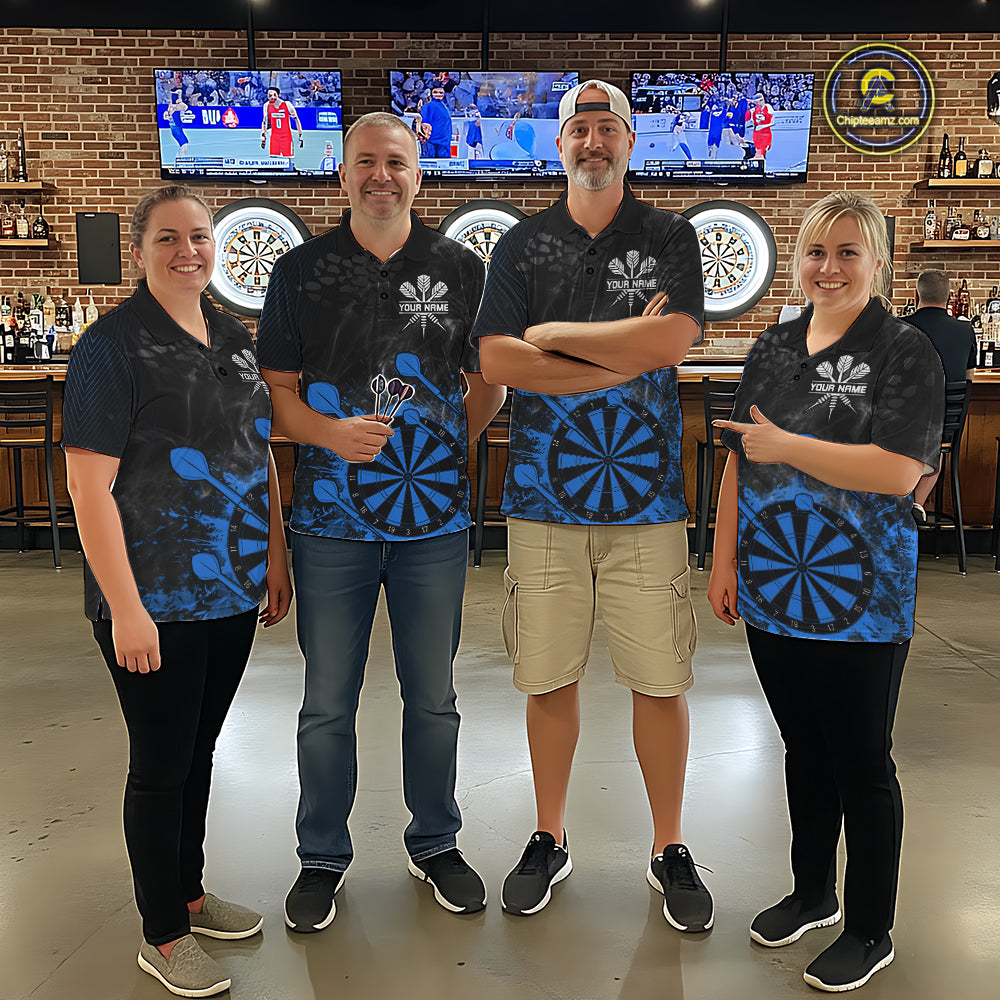 Blue Dartboard Splatter Smoke Darts Shirt For Women Custom Grunge Darts Team Jersey Polo & 1/4 Zip TDM6506