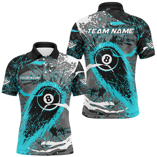 Turquoise Grunge Stains 8 Ball Pool Custom Billiard Shirts For Men, Unique Billiard Jerseys Apparel TDM2218