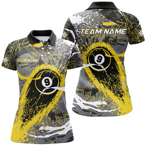 Yellow Grunge Stains 9 Ball Pool Custom Billiard Shirts For Women, Unique Billiard Jerseys Apparel TDM2219