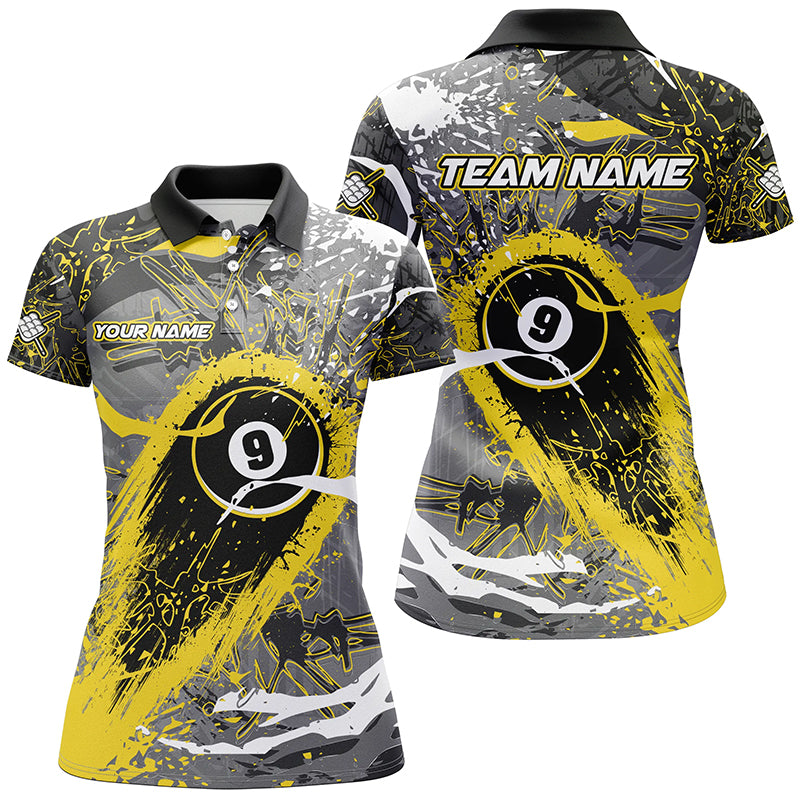 Yellow Grunge Stains 9 Ball Pool Custom Billiard Shirts For Women, Unique Billiard Jerseys Apparel TDM2219