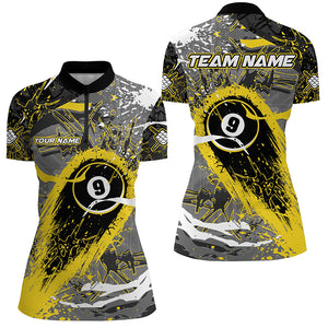 Yellow Grunge Stains 9 Ball Pool Custom Billiard Shirts For Women, Unique Billiard Jerseys Apparel TDM2219