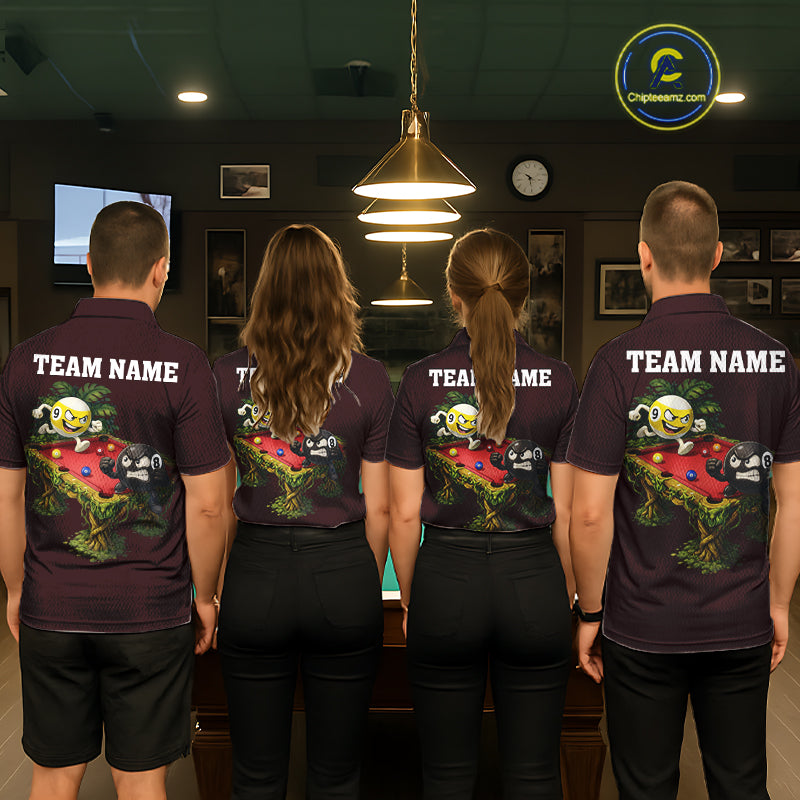 Red Funny Tropical 8 Ball & 9 Ball Billiard Shirt For Men Custom Pool Team Jersey Polo & 1/4 Zip TDM7242