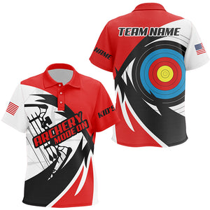 Personalized Name Red Archery Jerseys Polo Shirts For Kid Custom Archery Bow Shirts For Archers TDM0567