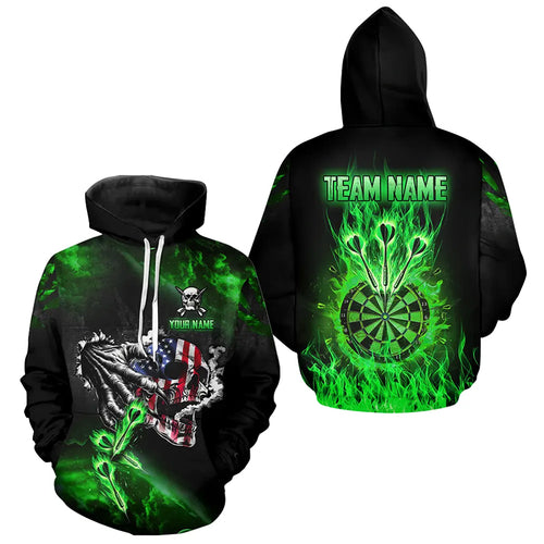 Fire Flame Dartboard American Flag Skull Darts Hoodie For Men Women Custom Darts Team Jersey |Green TDM2981