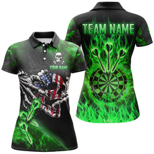 Load image into Gallery viewer, Fire Flame Darts Board American Flag Skull Dart Shirts For Women Custom Darts Team Jerseys |Green TDM2981