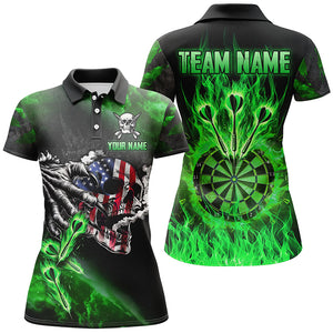 Fire Flame Darts Board American Flag Skull Dart Shirts For Women Custom Darts Team Jerseys |Green TDM2981