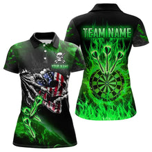 Load image into Gallery viewer, Fire Flame Darts Board American Flag Skull Dart Shirts For Women Custom Darts Team Jerseys |Green TDM2981