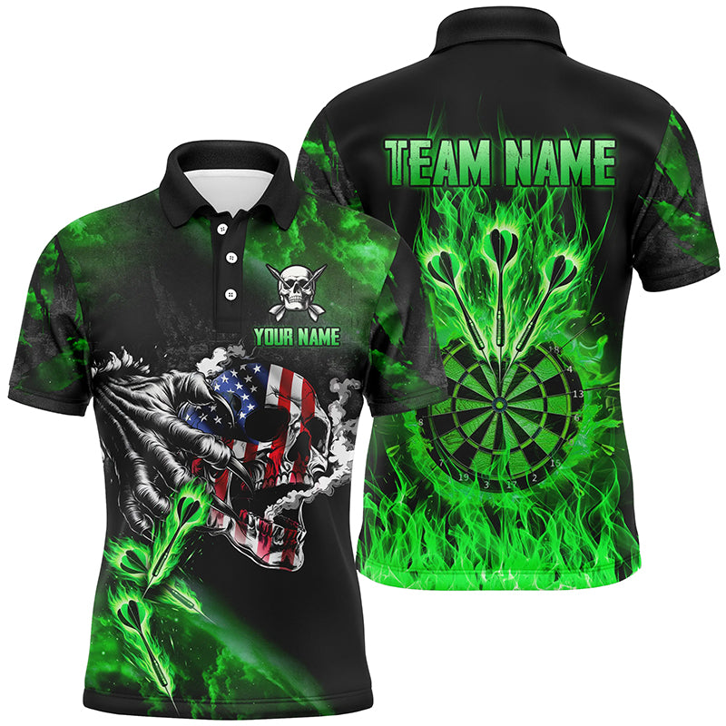 Fire Flame Darts Board American Flag Skull Dart Shirts For Men Custom Darts Team Jerseys |Green TDM2981